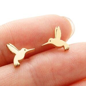 Gold Stud Hummingbird‎ Earrings - Small & Cute Bird, Spring, Summer, Autumn